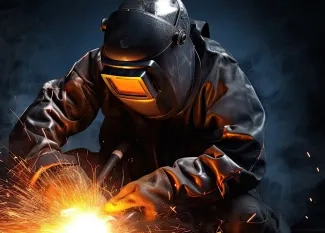 Person wearing welding outfit